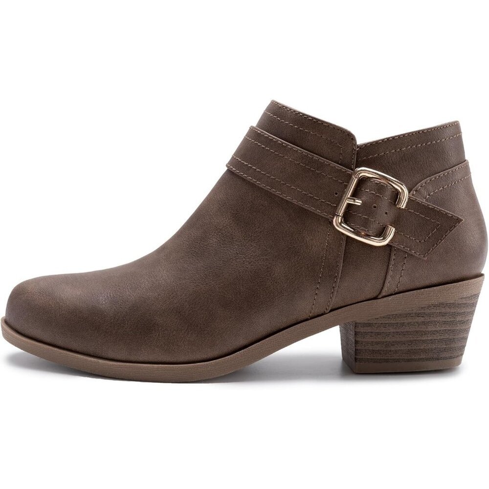 Women’s Taupe Chunky Low Heel Ankle Boots Classic Pointed Toe Zipper Booty - Picture 2 of 7